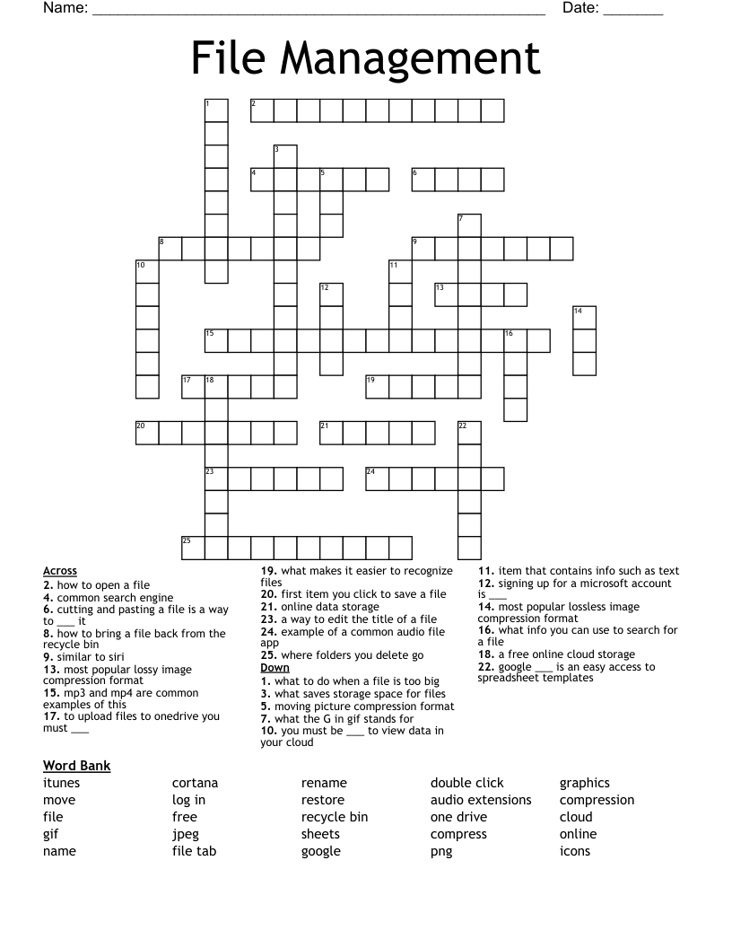 File Management  Crossword