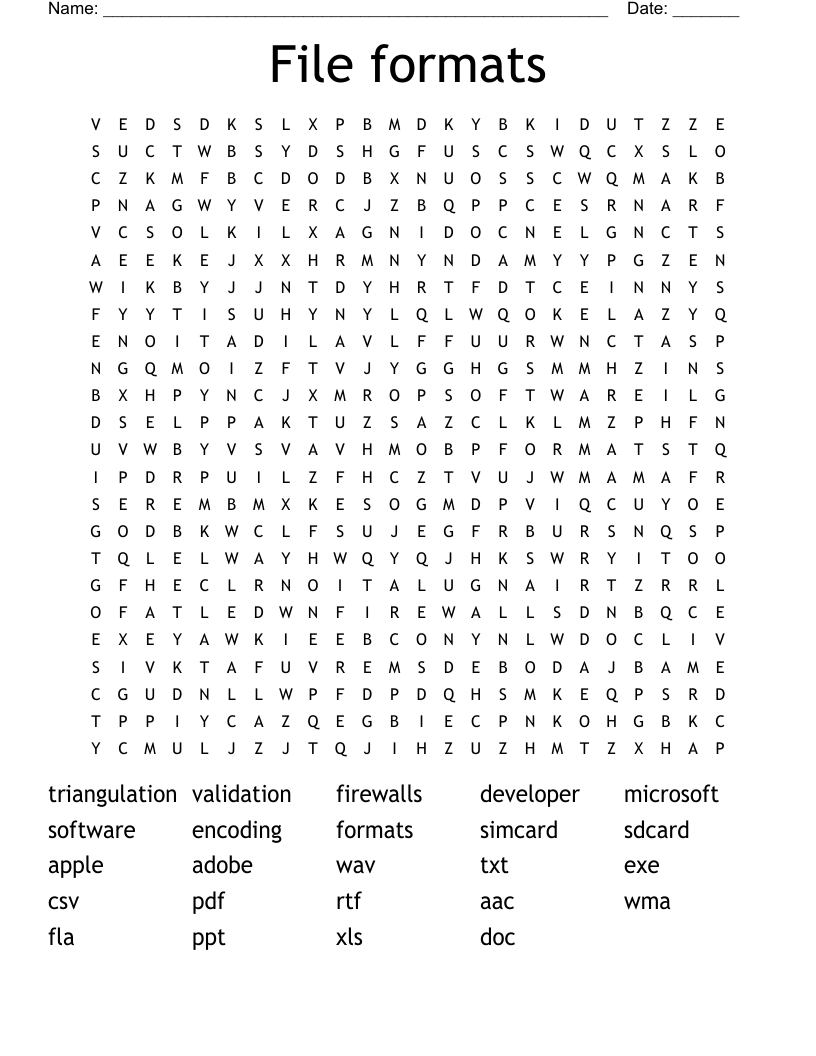 File formats Word Search