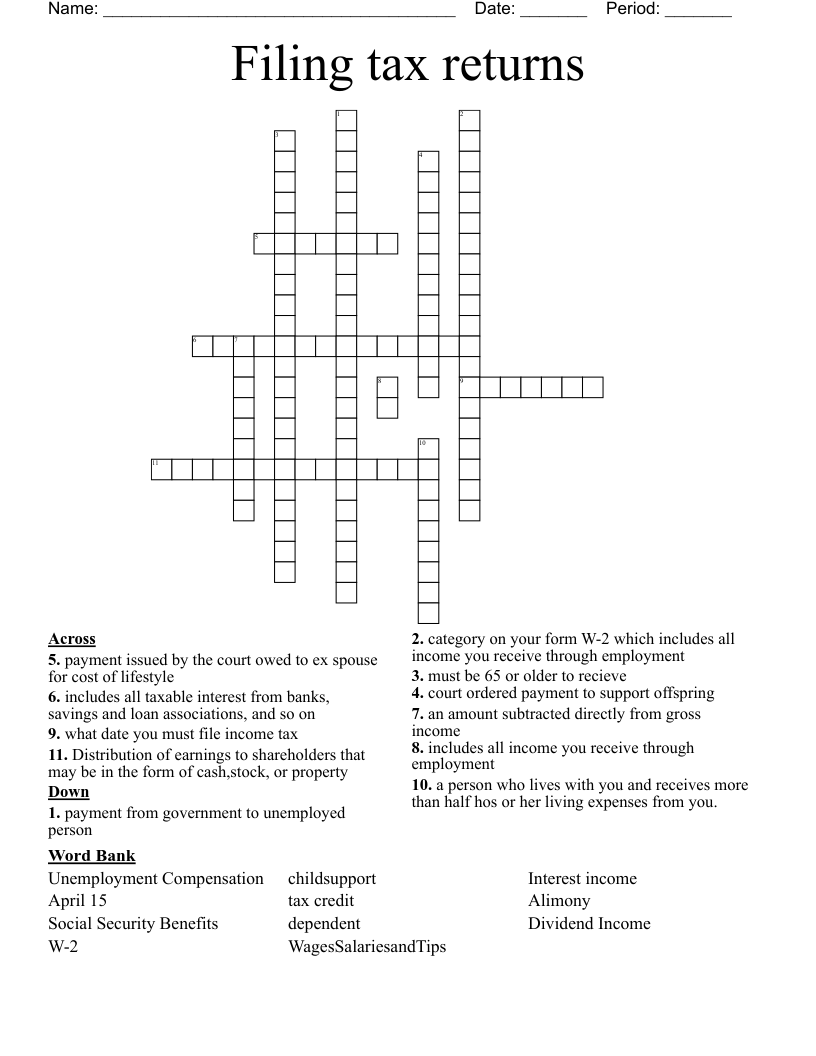 Filing tax returns Crossword