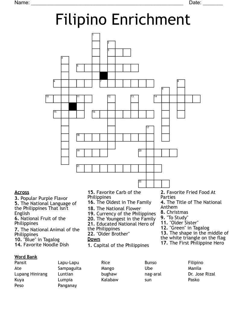 Filipino Enrichment Crossword