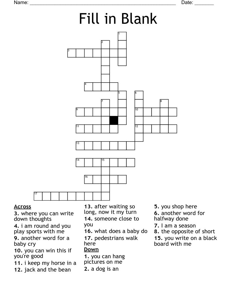Fill in Blank Crossword