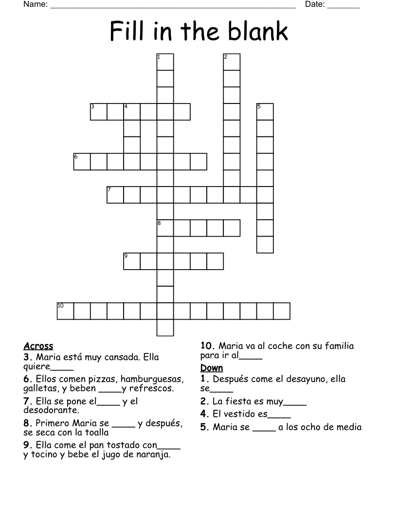 Fill in the blank Crossword