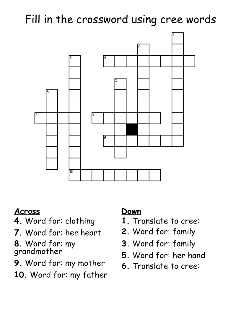 Fill in the crossword using cree words