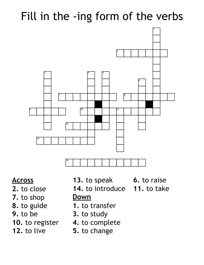 Fill in the -ing form of the verbs Crossword