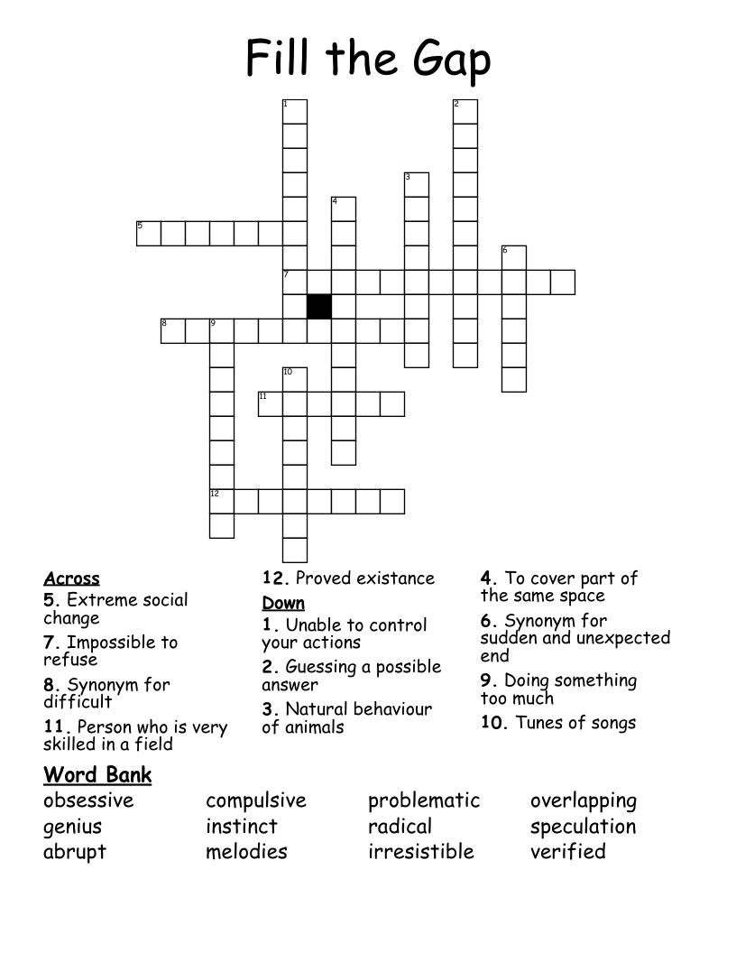 Fill the Gap Crossword