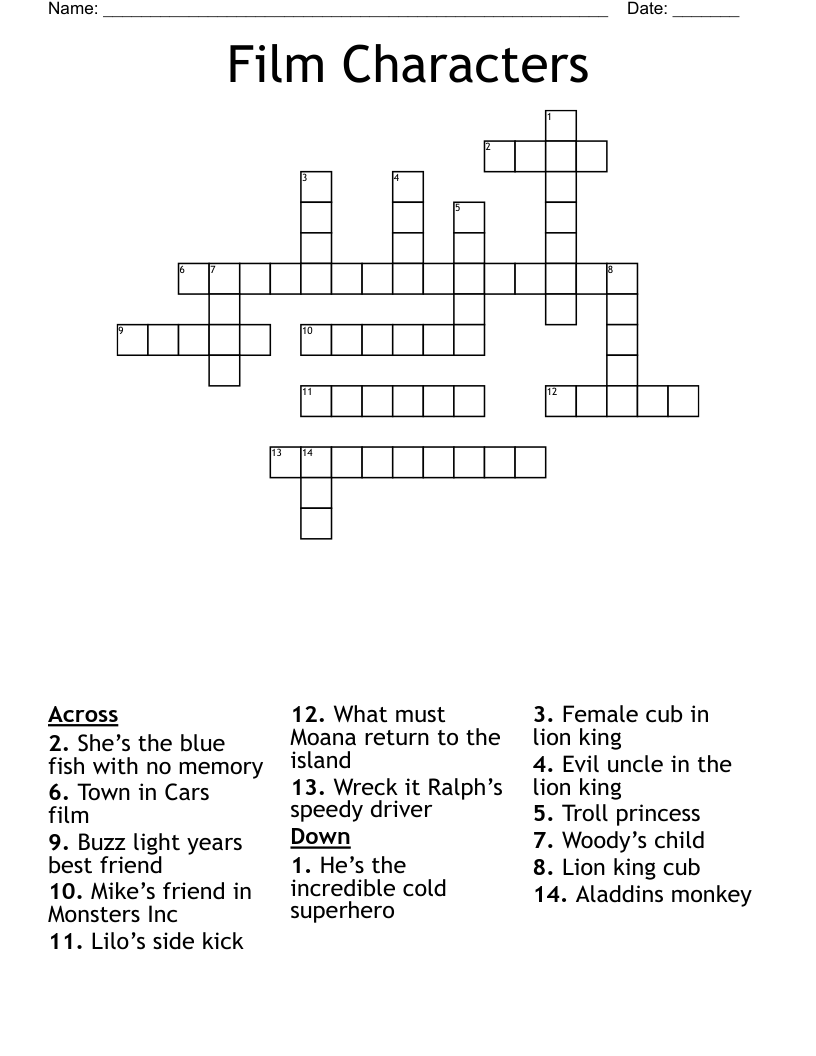 Film Characters  Crossword