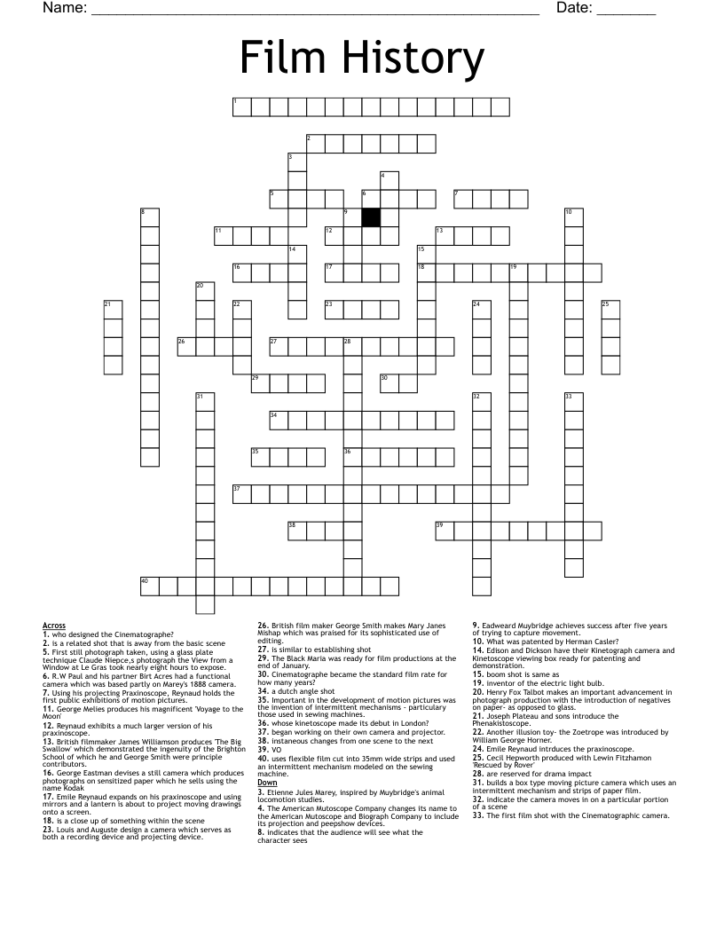 Film History Crossword