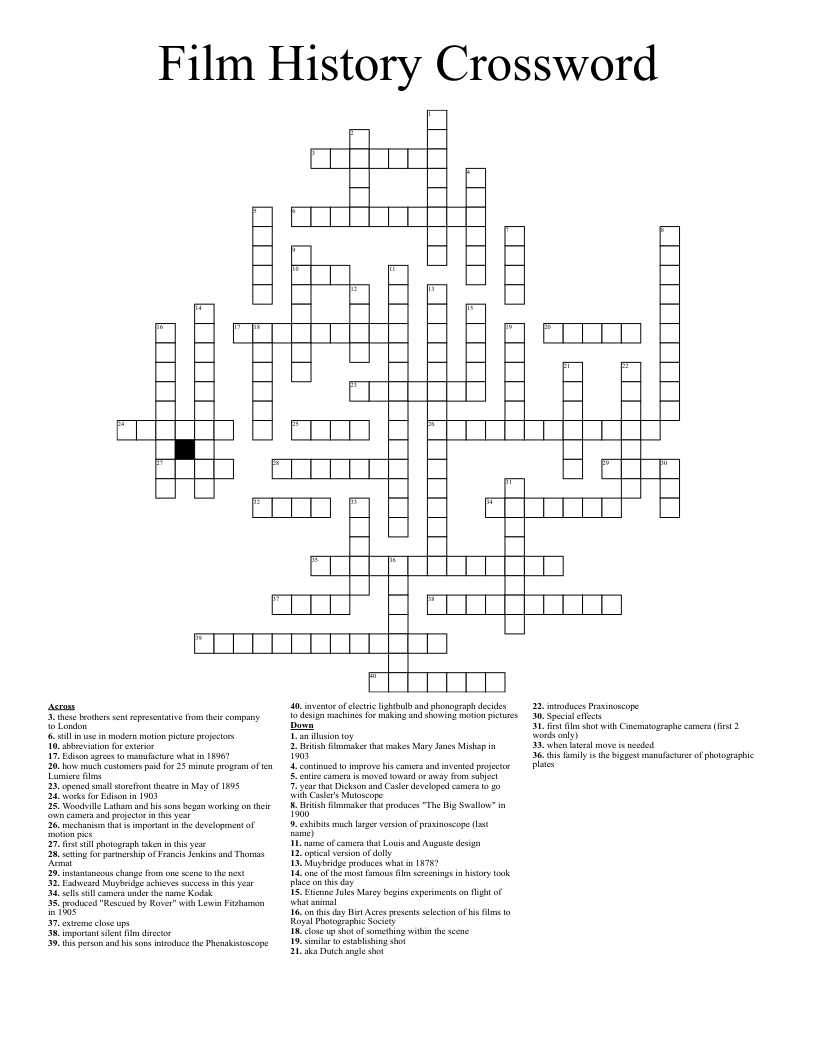 Film History Crossword