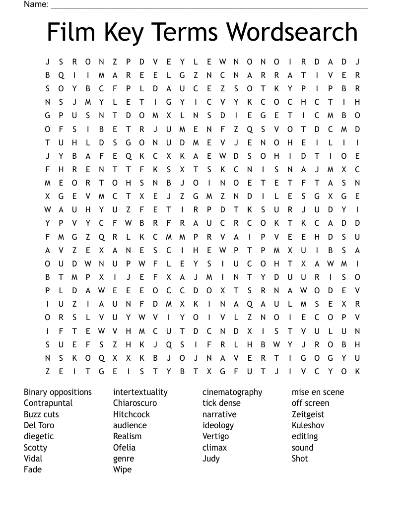 Film Key Terms Wordsearch