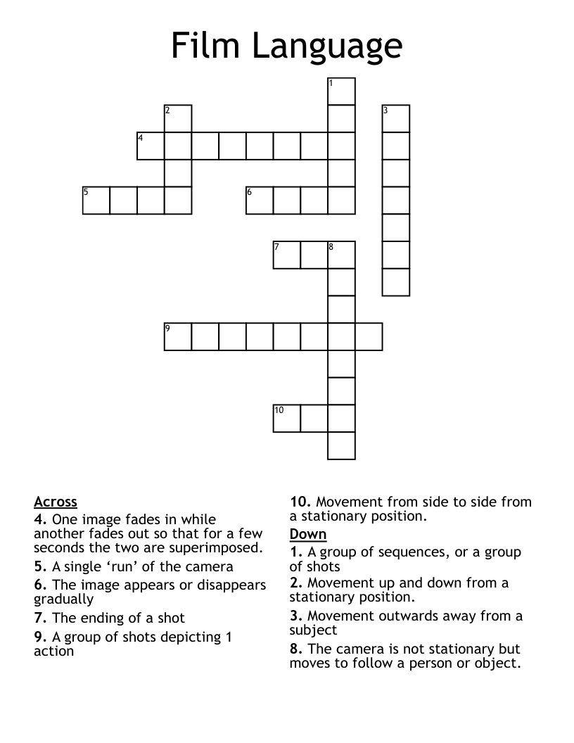 Film Language Crossword