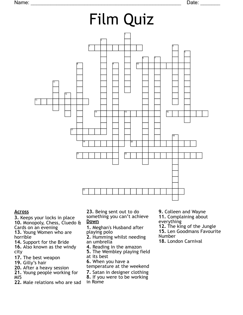 Film Quiz Crossword