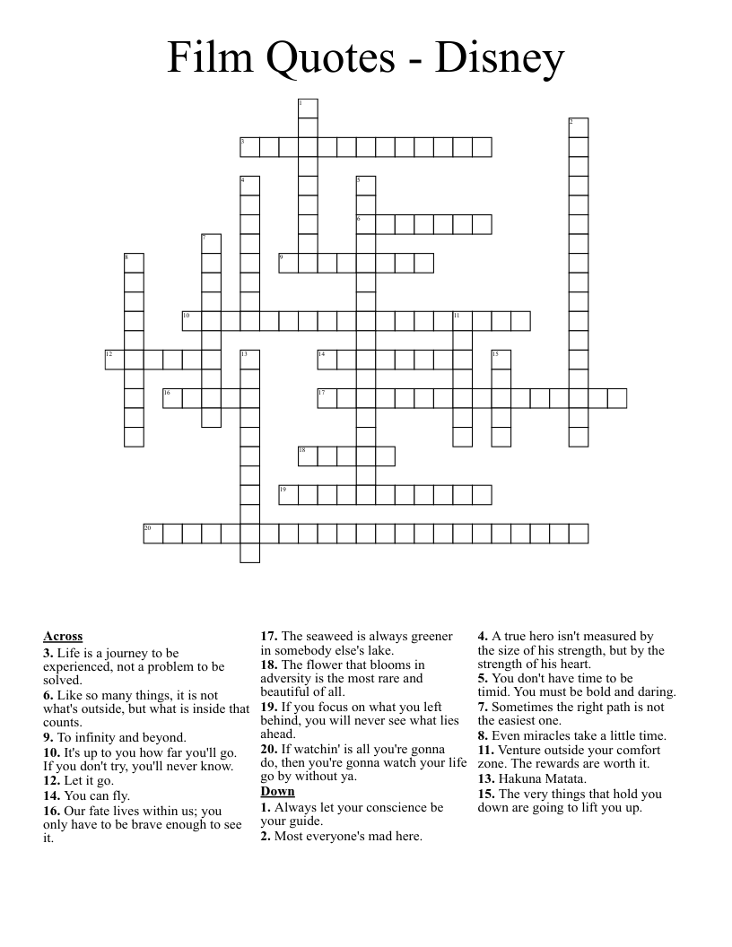 Film Quotes - Disney Crossword