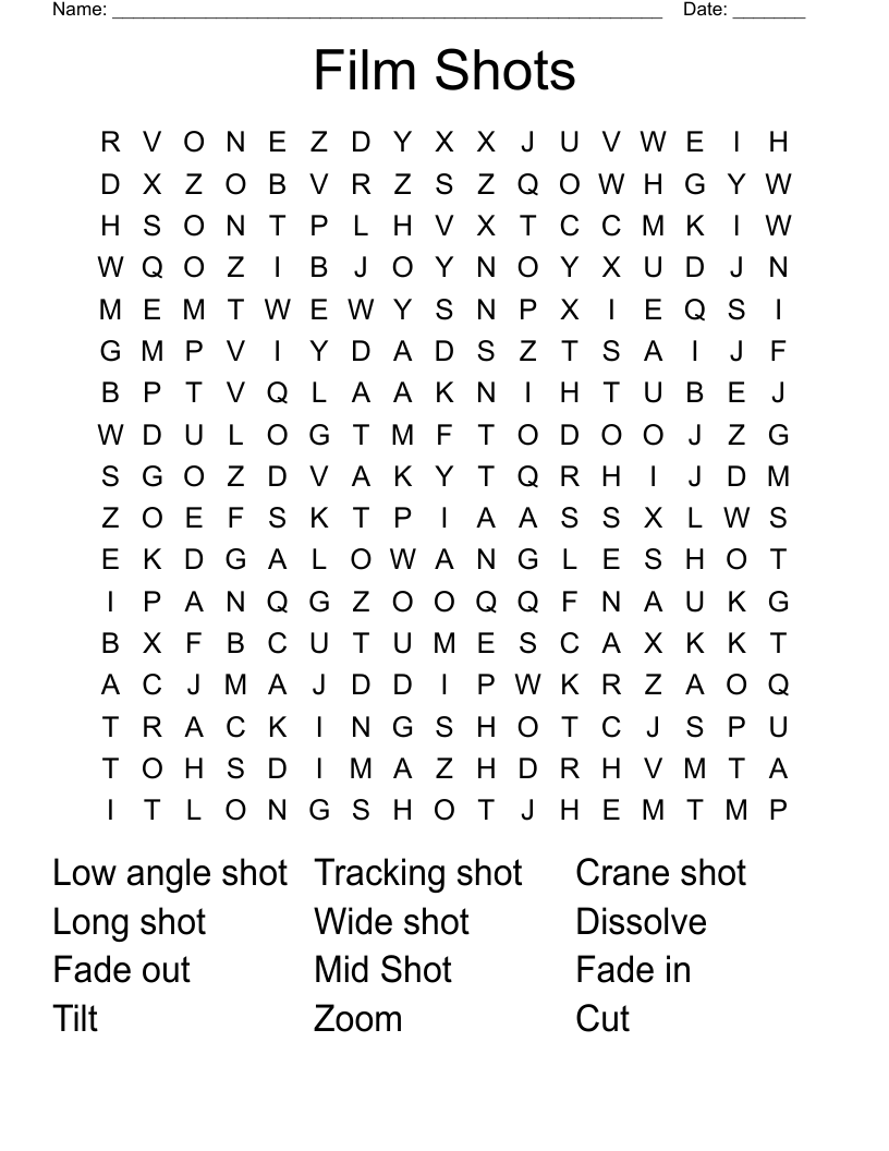 Film Shots Word Search