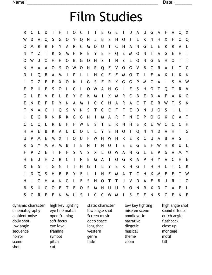 Film Studies Word Search