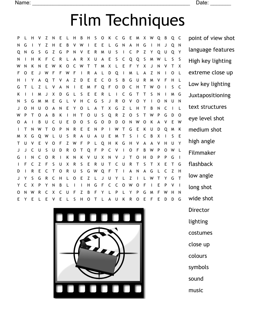Film Techniques Word Search