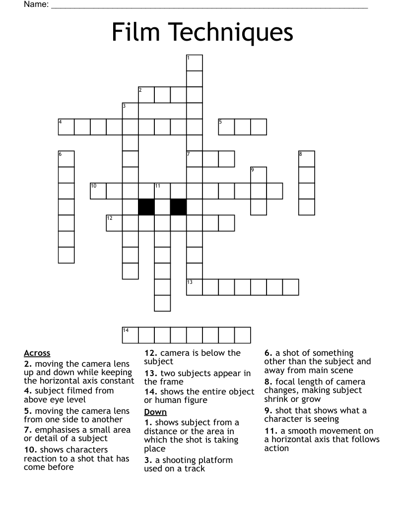 Film Techniques Crossword