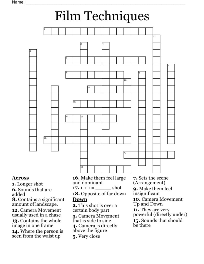 Film Techniques Crossword