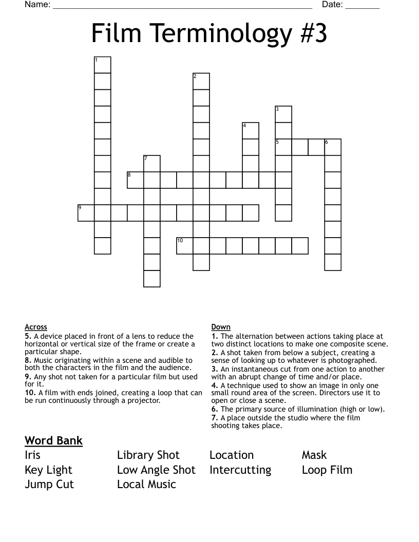 Film Terminology #3 Crossword