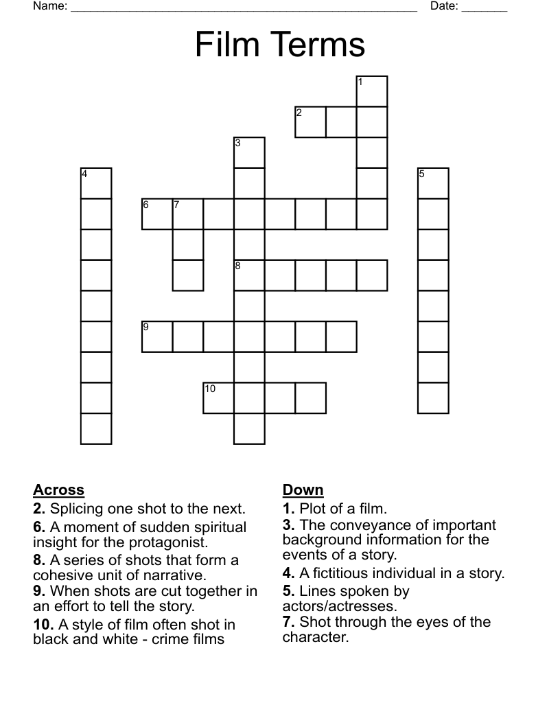 Film Terms Crossword