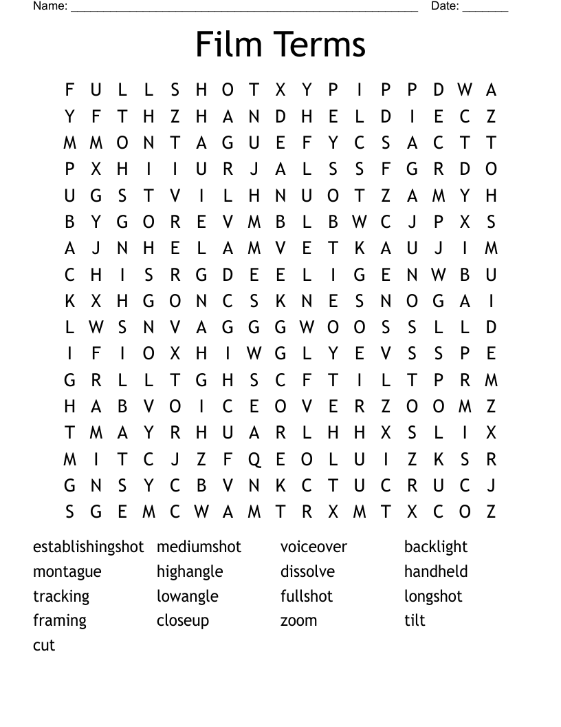 Film Terms Word Search