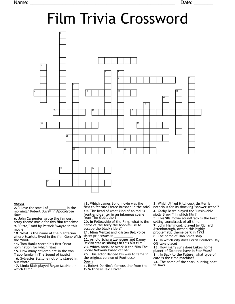 Film Trivia Crossword