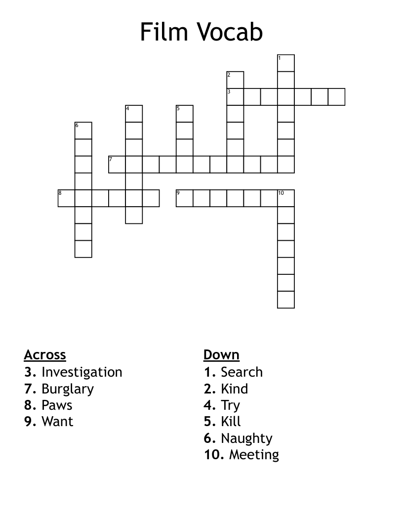 Film Vocab Crossword