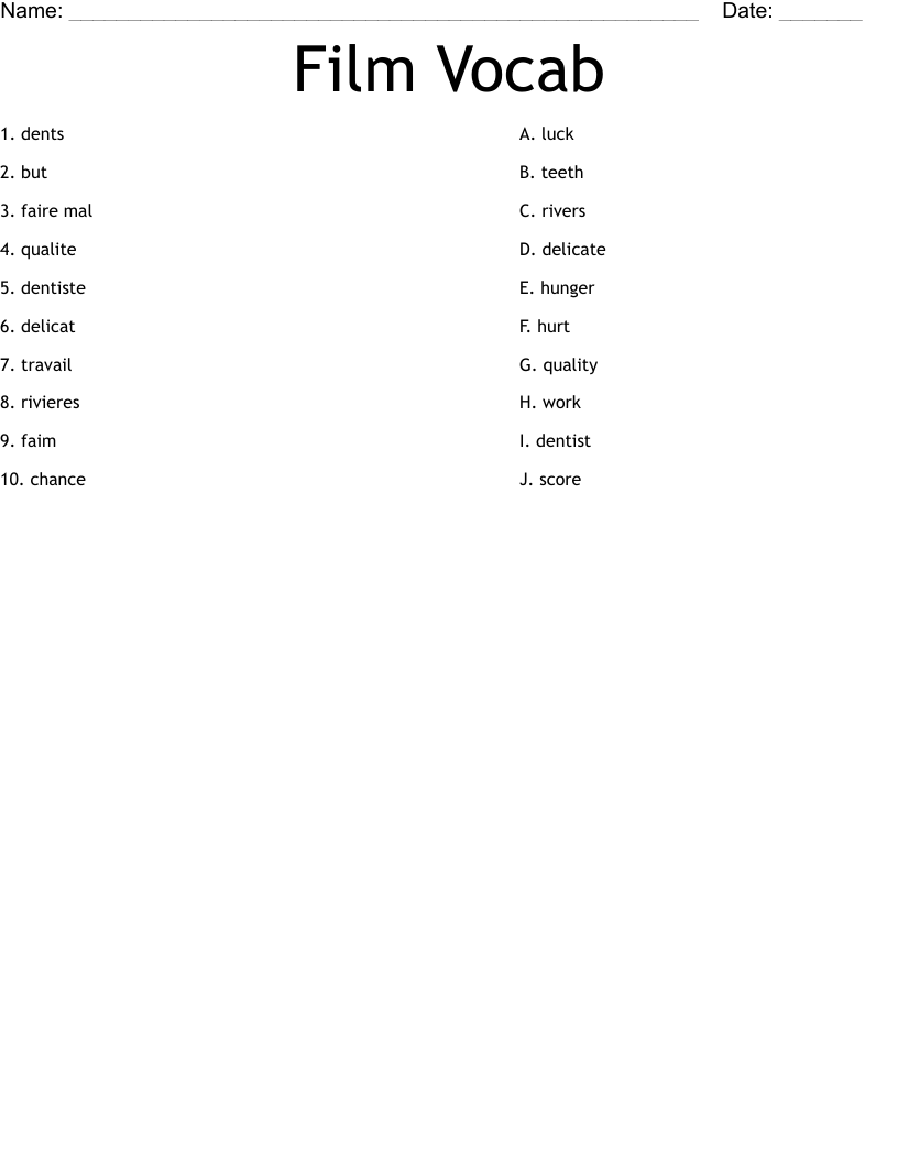 Film Vocab  Worksheet