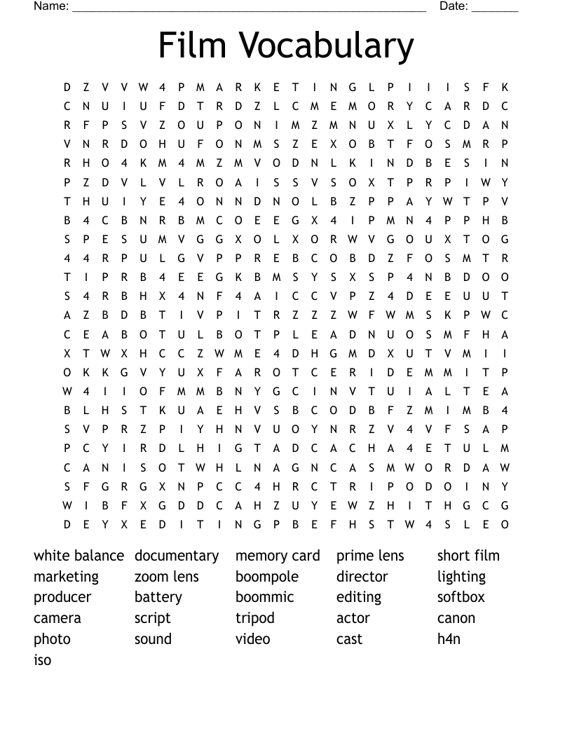 Film Vocabulary Word Search