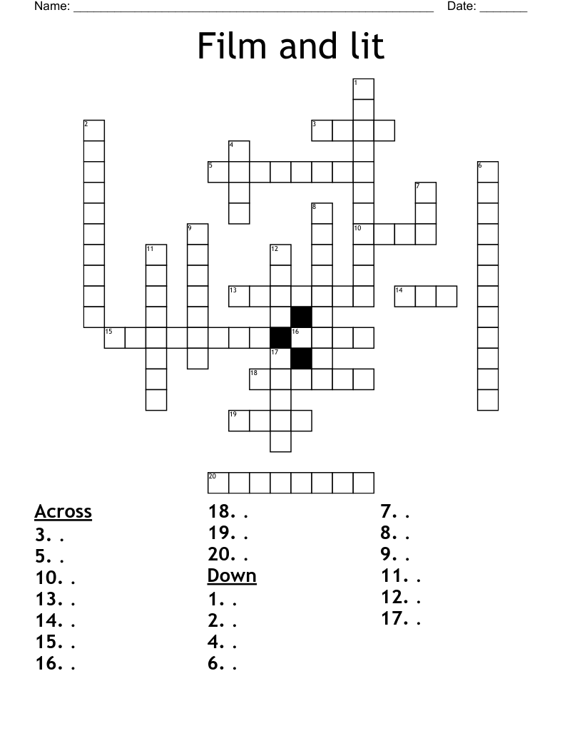 Film and lit Crossword