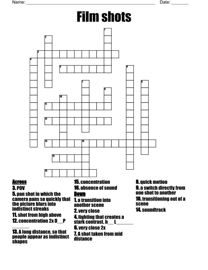 Film shots Crossword