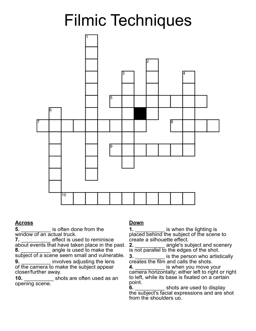 Filmic Techniques Crossword