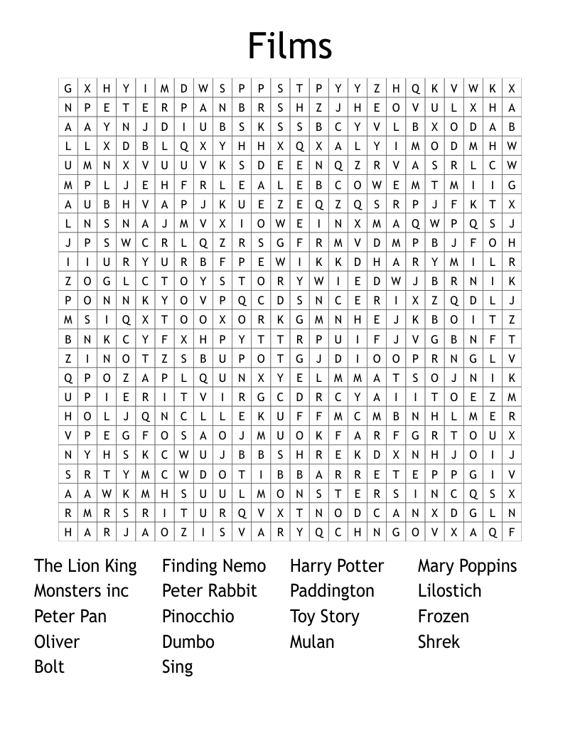 Films Word Search