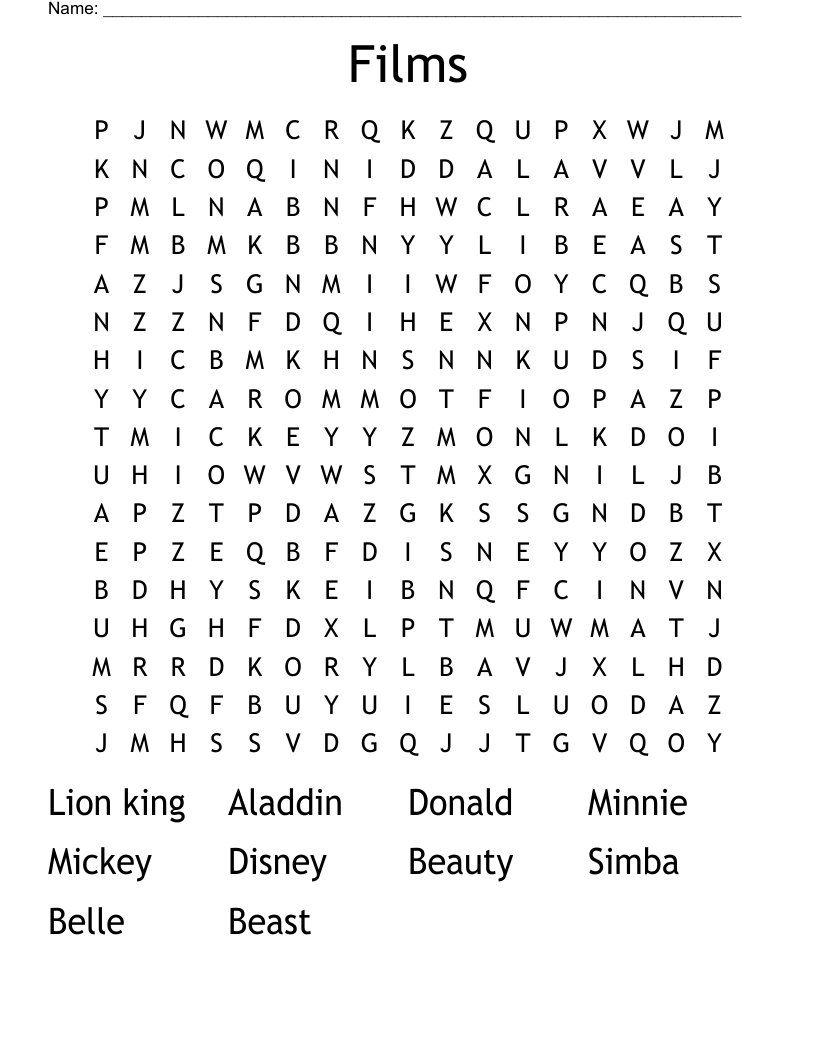 Films Word Search