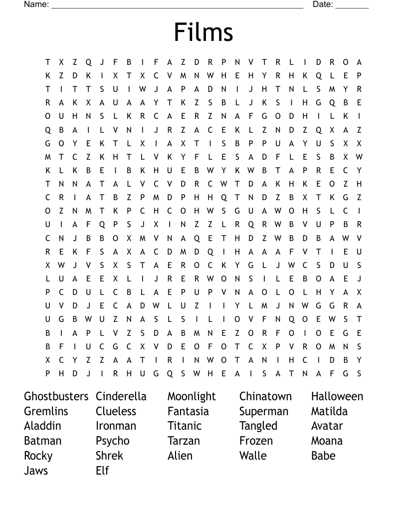 Films Word Search