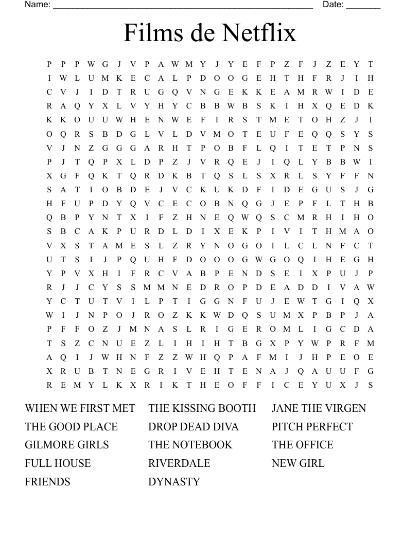 Films de Netflix Word Search