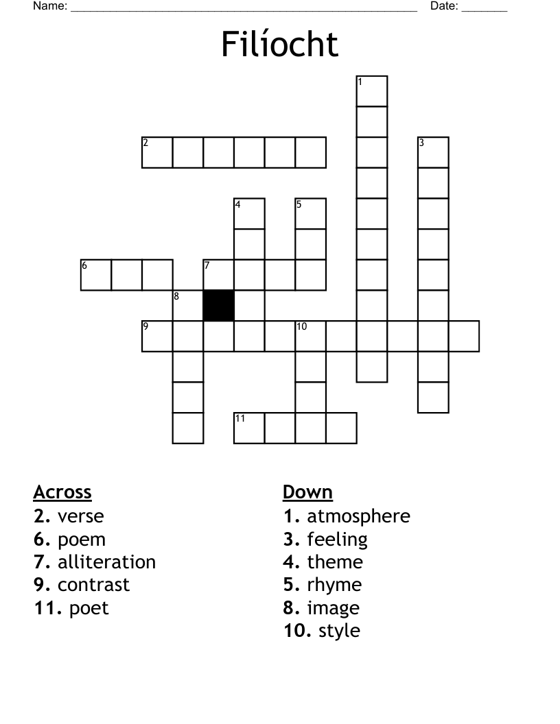 Filíocht Crossword
