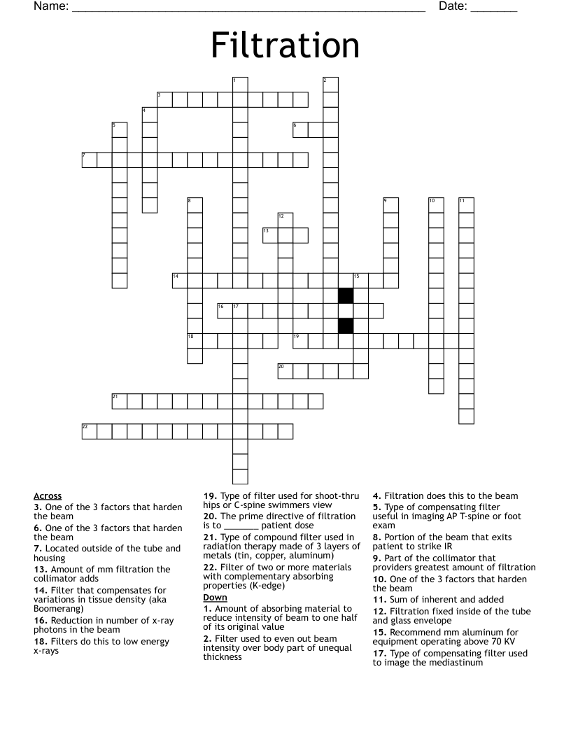 Filtration Crossword