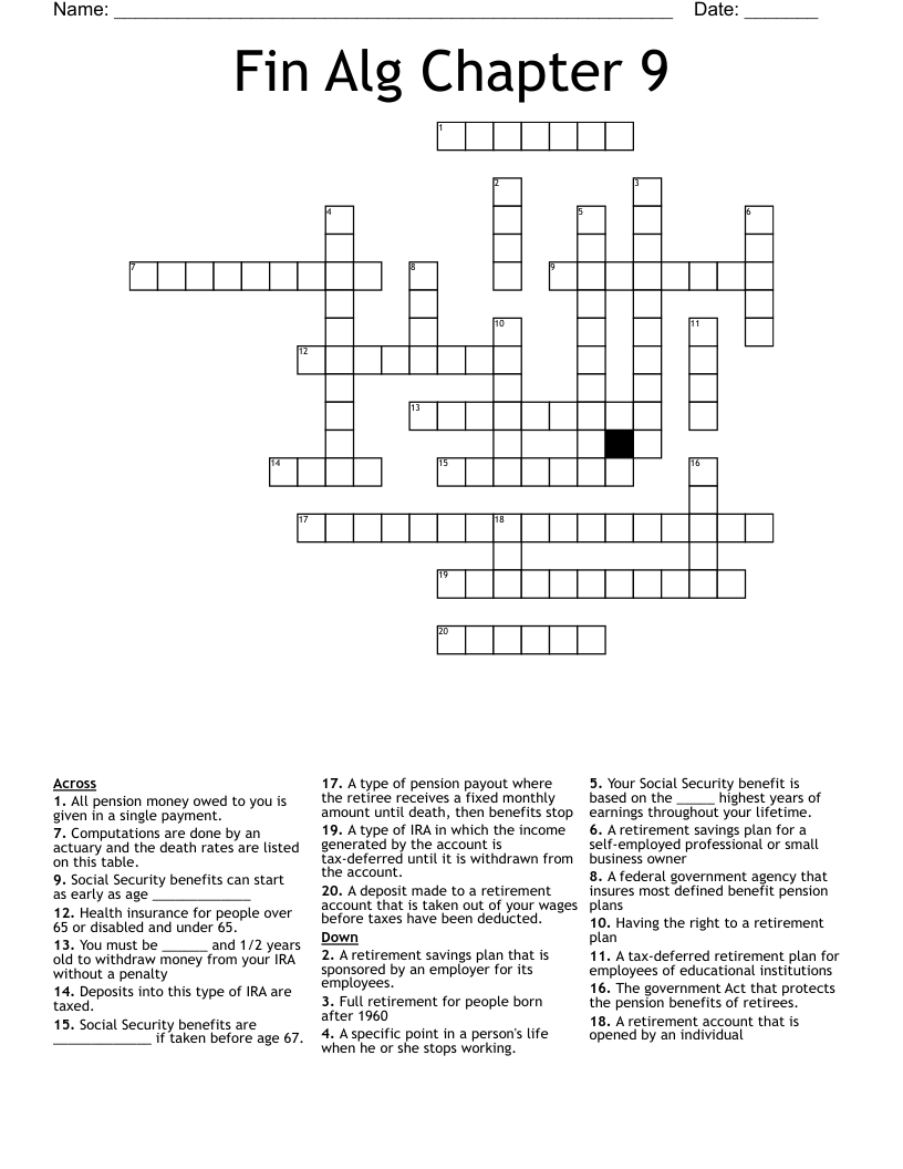 Fin Alg Chapter 9 Crossword