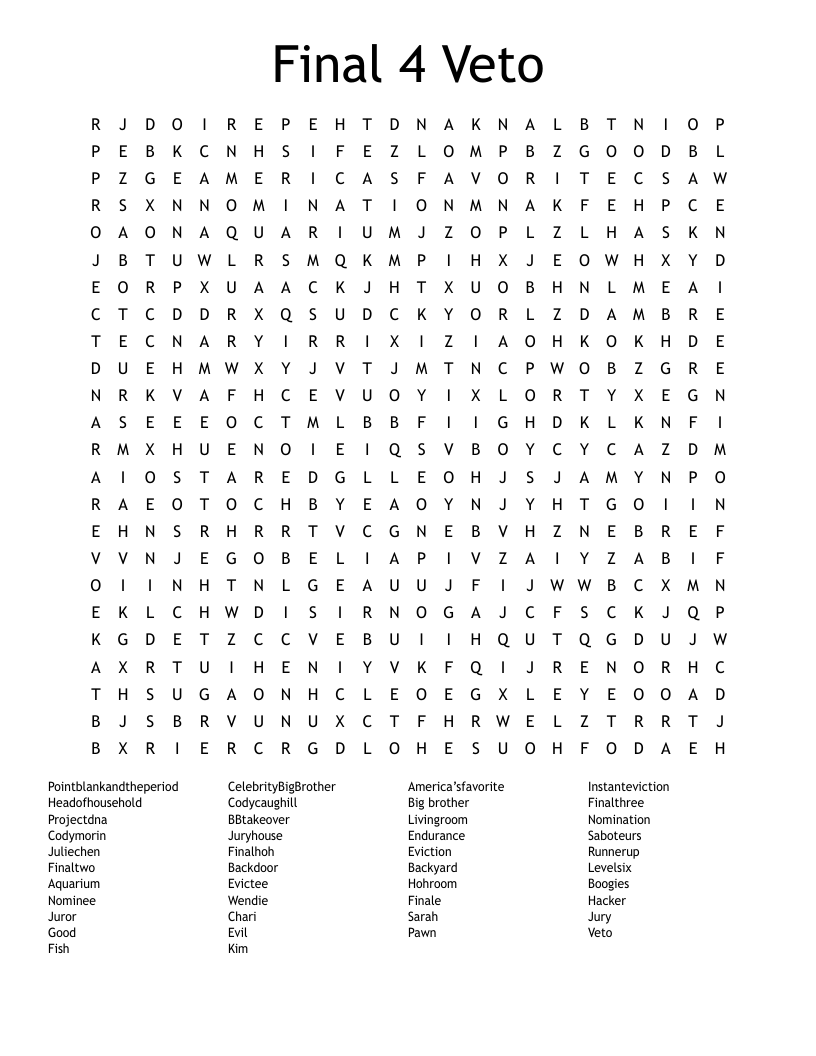 Final 4 Veto Word Search