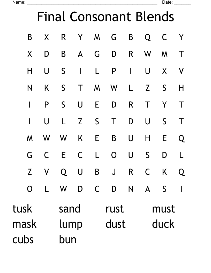 Final Consonant Blends Word Search