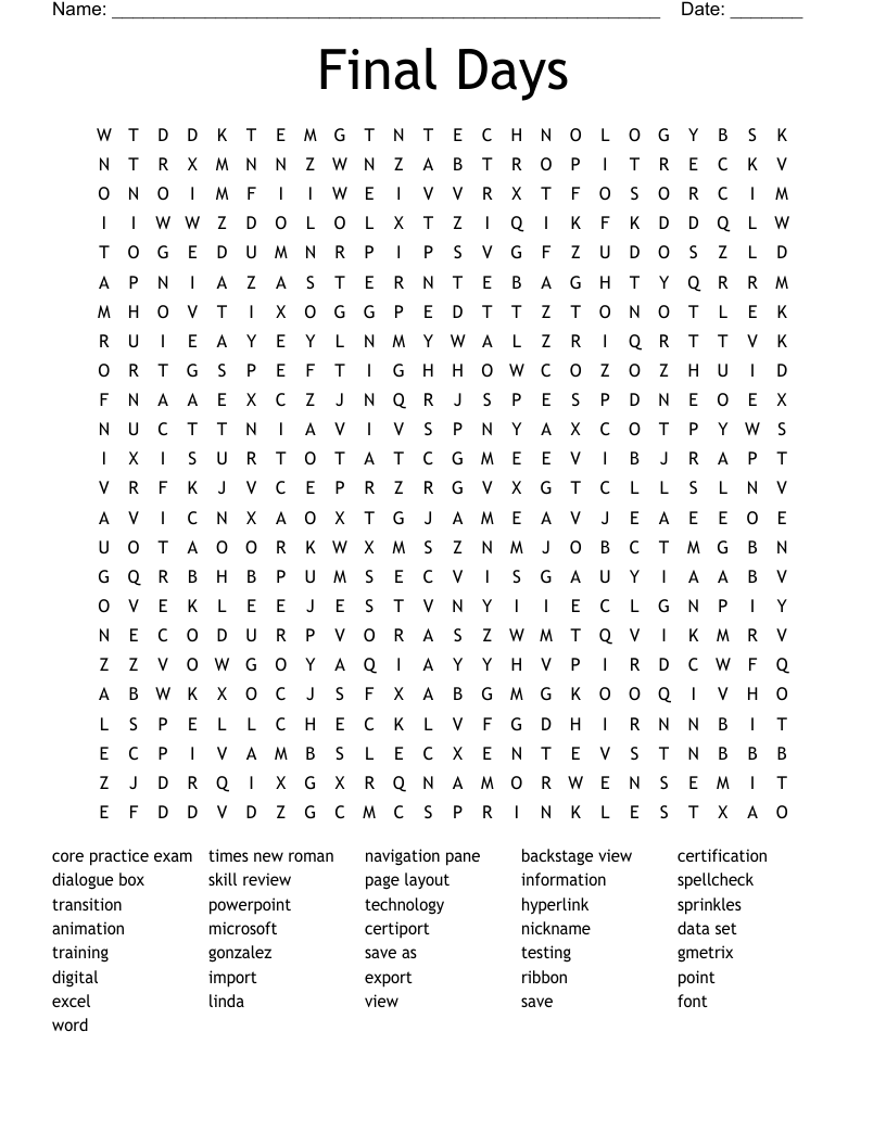 Final Days Word Search