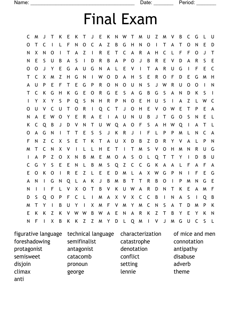 Final Exam Word Search