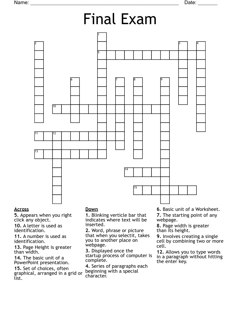 Final Exam Crossword