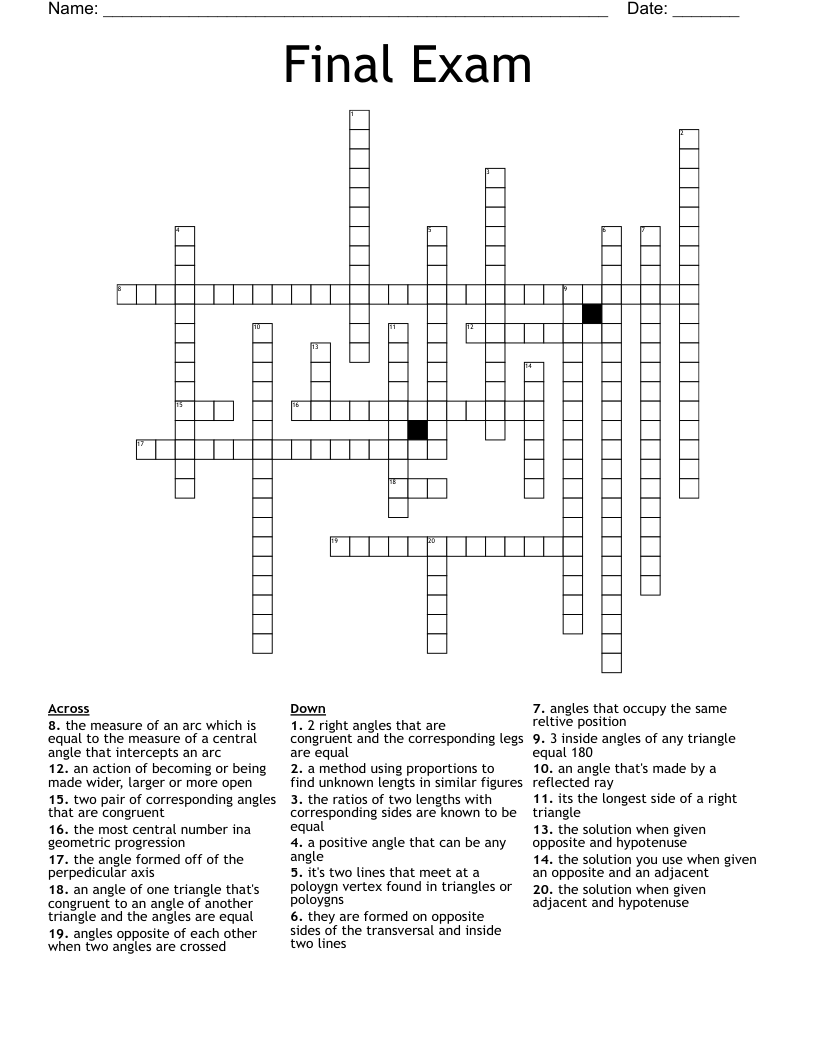 Final Exam Crossword