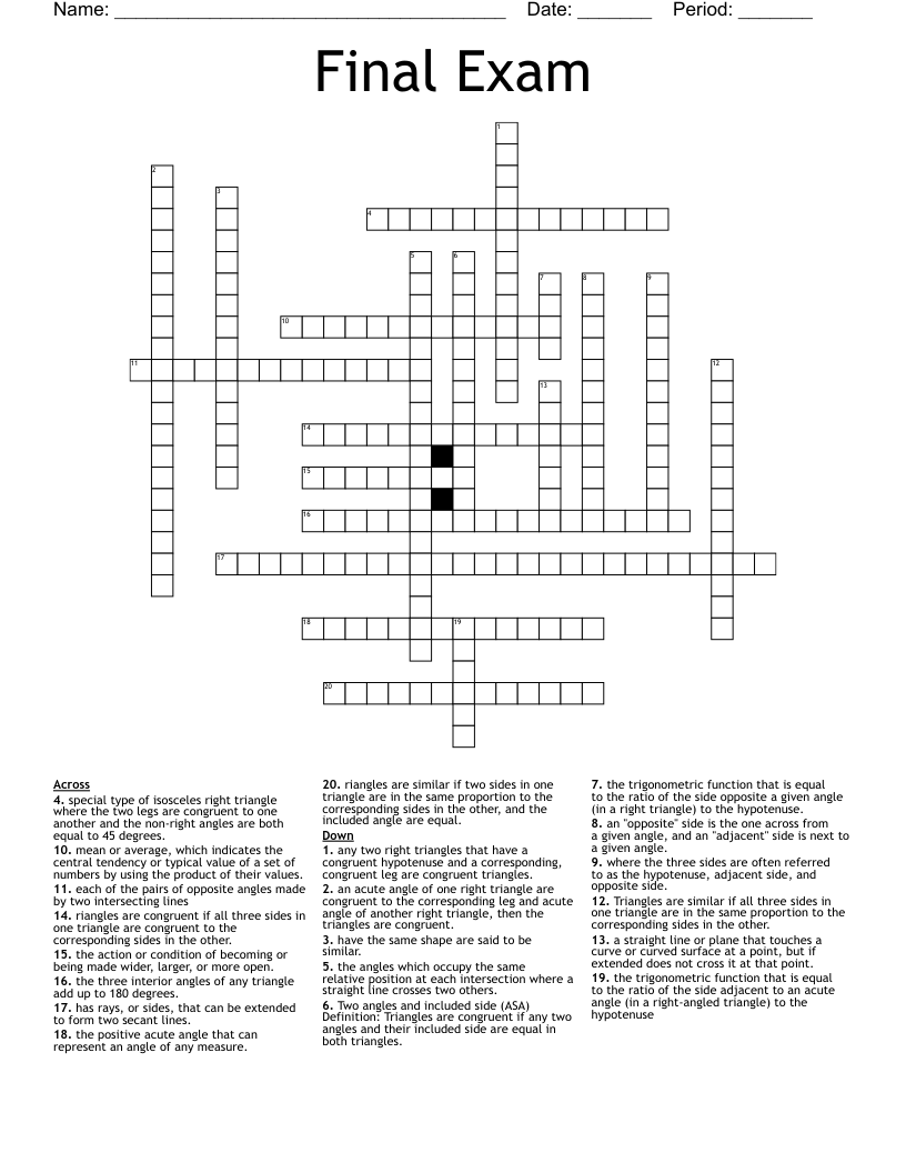 Final Exam Crossword