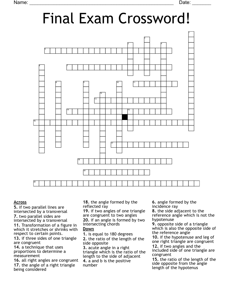 Final Exam Crossword!
