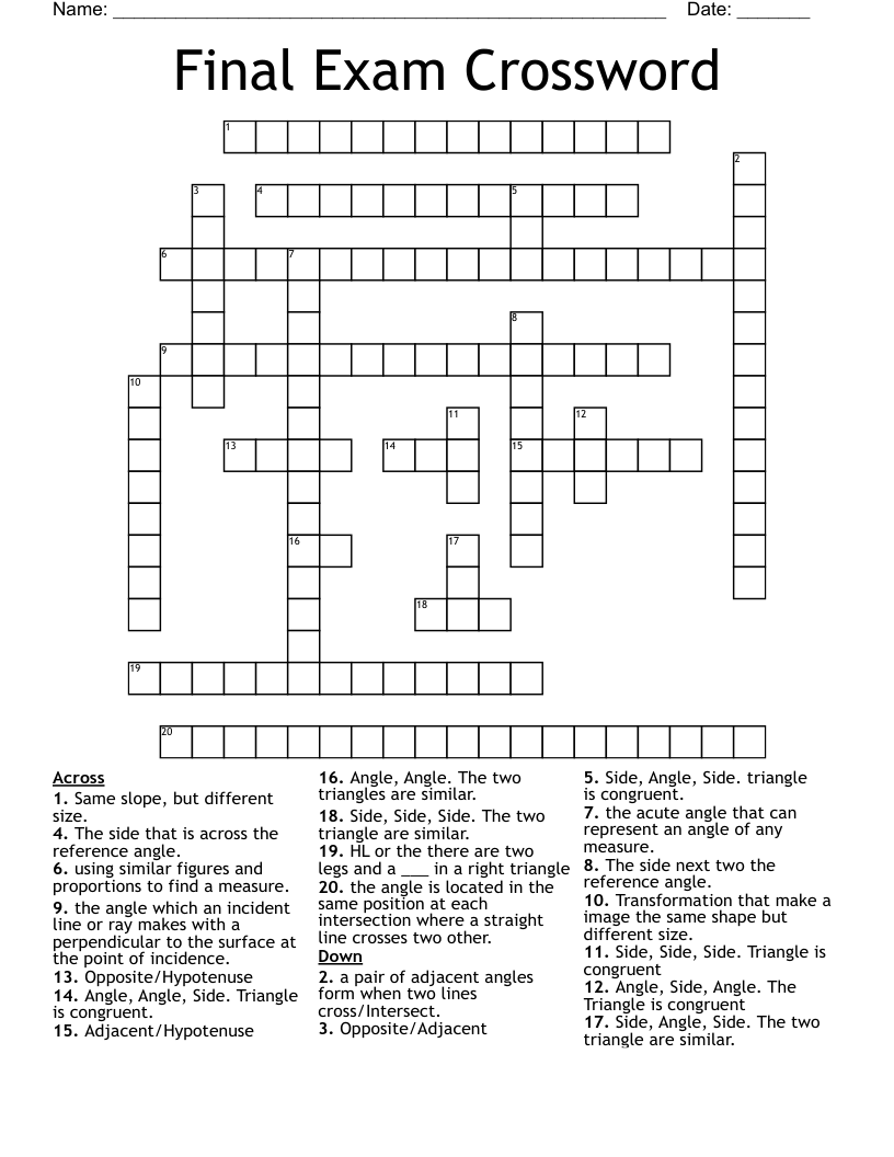 Final Exam Crossword