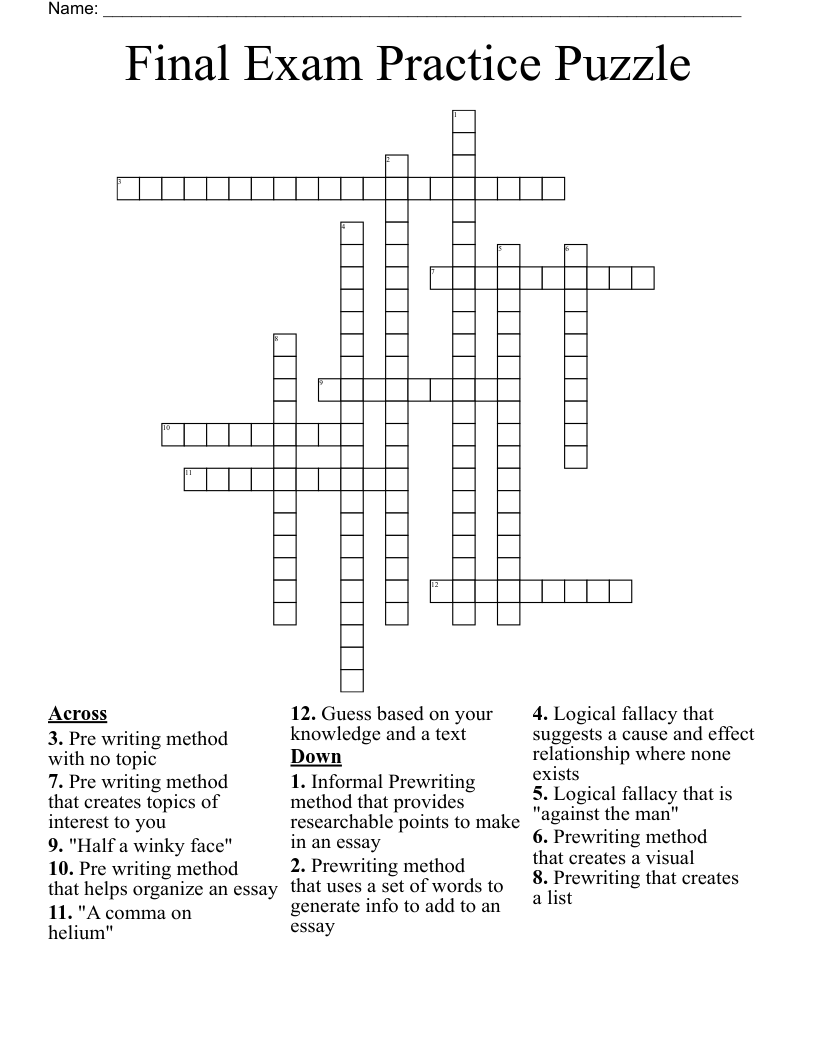 Final Exam Practice Puzzle Crossword