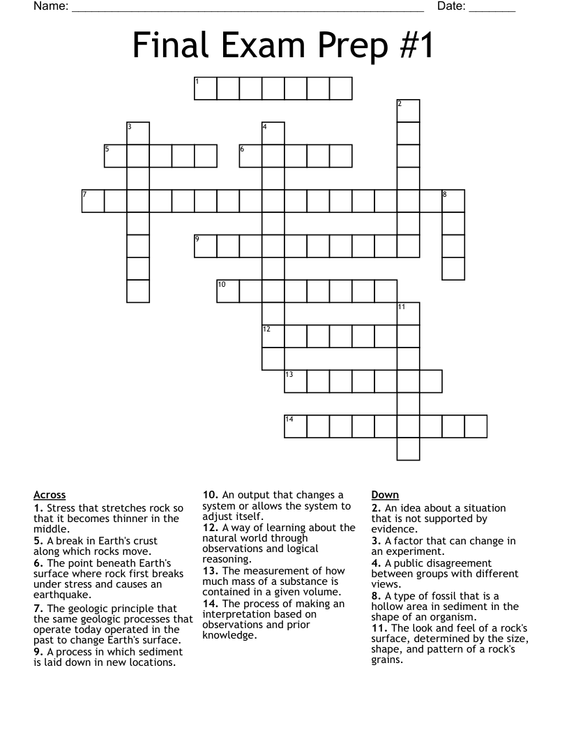 Final Exam Prep #1 Crossword