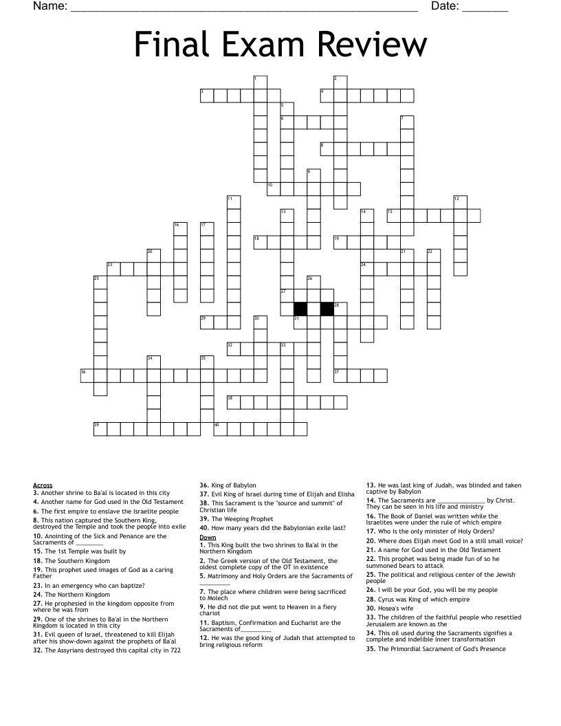 Final Exam Review Crossword